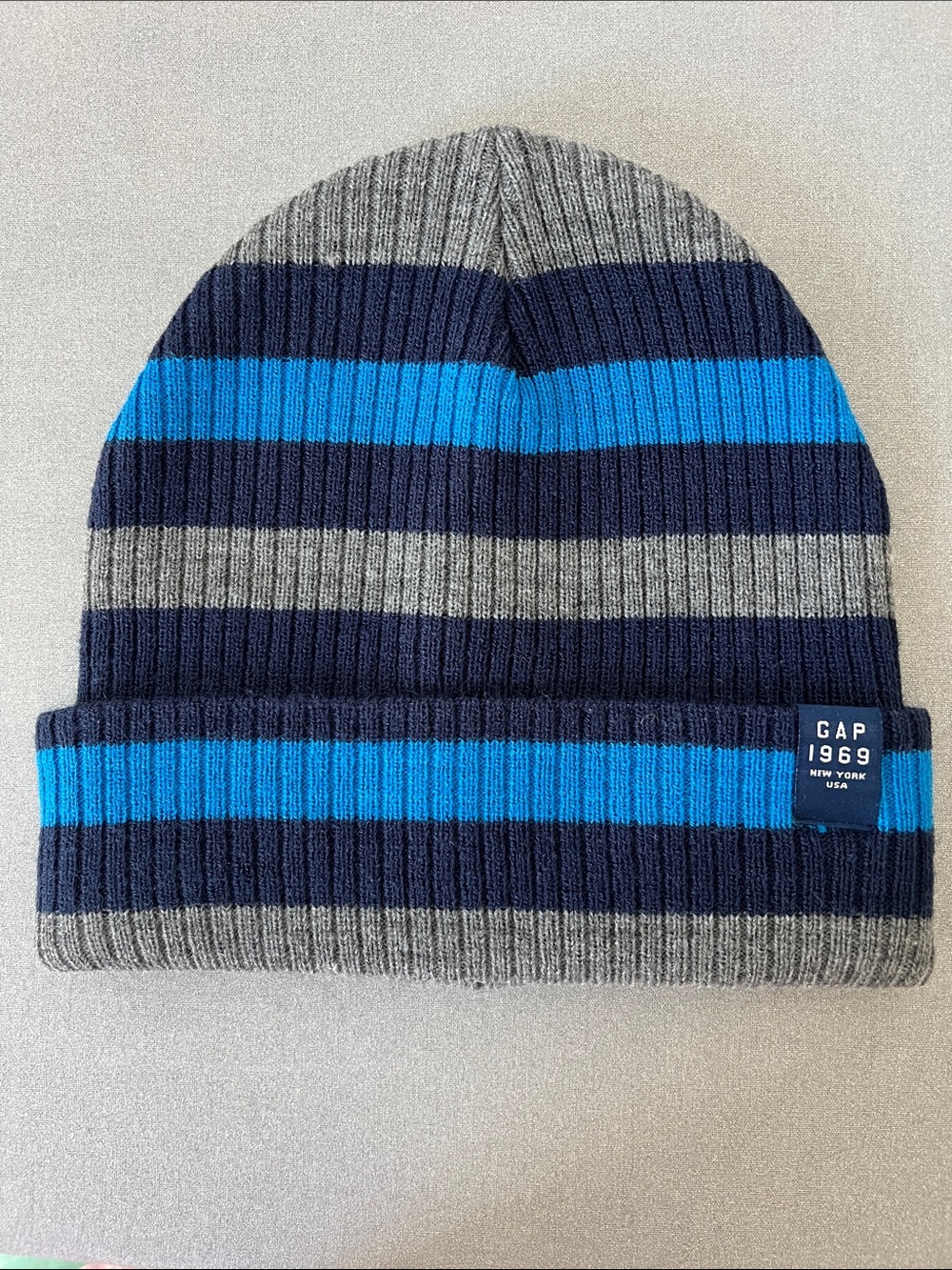 GAP | Kids Striped Knit Beanie - Navy & Bright Blue